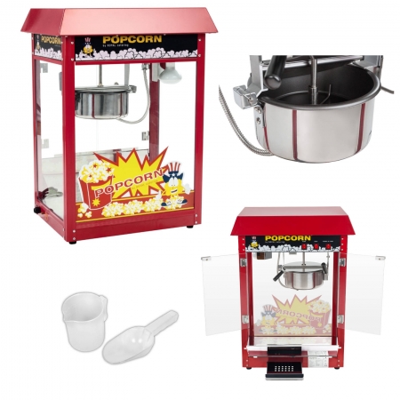 Barowa maszyna do popcornu z czerwonym daszkiem Barowa maszyna do popcornu z czerwonym daszkiem