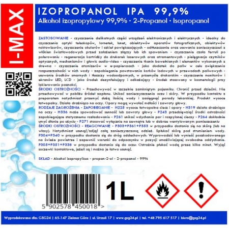 Alkohol izopropylowy Izopropanol IPA I-MAX 99,9% 1L Alkohol izopropylowy Izopropanol IPA I-MAX 99,9% 1L
