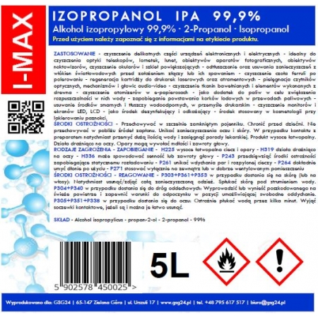 Alkohol izopropylowy Izopropanol IPA I-MAX 99,9% 5L Alkohol izopropylowy Izopropanol IPA I-MAX 99,9% 5L