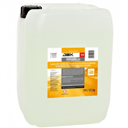 Alkaliczny środek preparat bez chloru do czyszczenia mycia aluminium w browarnictwie i przy produkcji napojów JAX 19 25kg / 19L