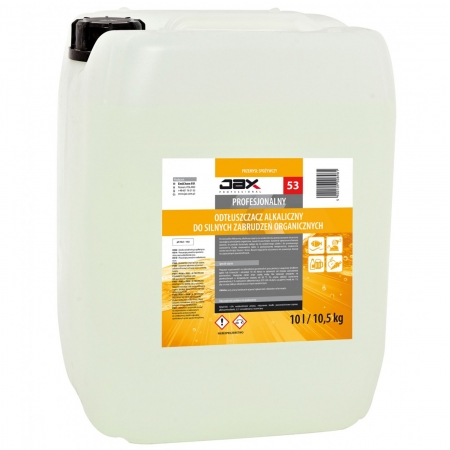 Alkaliczny odtłuszczacz preparat do usuwania silnych zabrudzeń organicznych w branży spożywczej JAX 53 10.5kg / 10L