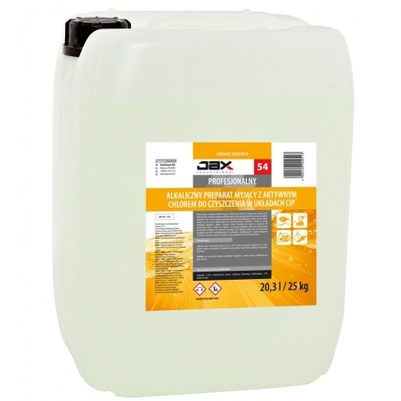 Alkaliczny środek preparat myjący z aktywnym chlorem do czyszczenia w układach CIP w przemyśle spożywczym JAX 54 25kg / 20.3L