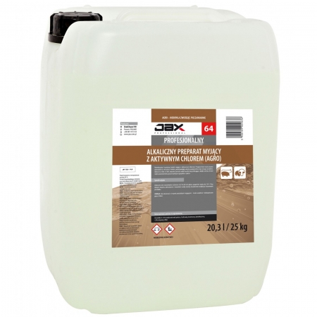 Alkaliczny preparat środek myjący z aktywnym chlorem stosowany w branży AGRO JAX 64 25kg /20.3L