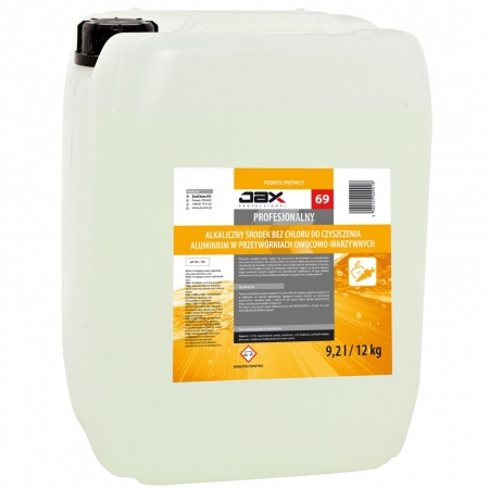 Alkaliczny środek preparat bez chloru do czyszczenia mycia aluminium w branży spożywczej przetwórniach owocowo warzywnych JAX 69 12kg / 9.2L