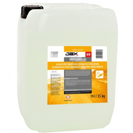 Alkaliczny środek preparat bez chloru do czyszczenia mycia aluminium w branży spożywczej przetwórniach owocowo warzywnych JAX 69 25kg / 19L